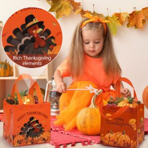 MIMIND 18 Pieces Thanksgiving Non-Woven Tote Bags Turkey Pumpkin Fall Party Gift Bags with Handles Thanksgiving Day Treat Bags Reusable Grocery Goodie Shopping Bags for Fall Thanksgiving Party Favors