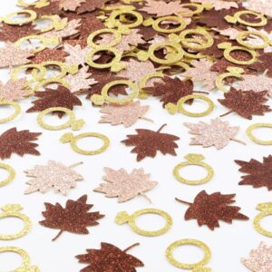 fall bachelorette party decorations, 200pcs fall maple leaf diamond ring confetti for tables glitter, fall in love bridal shower decor thanksgiving autumn engagement wedding party supplies