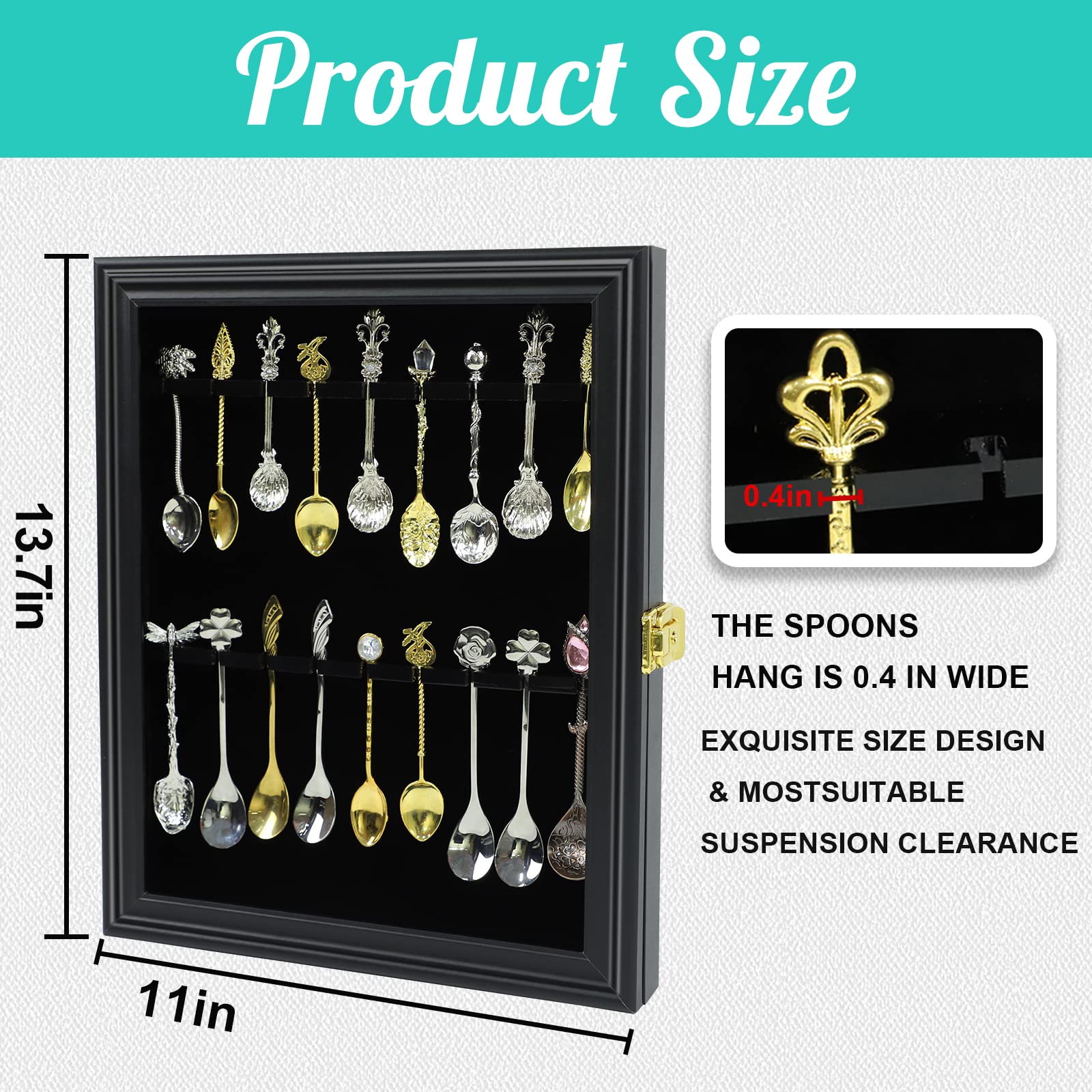 COMSREV 18 Souvenir Tea Spoon Display Case Wall mount Lockable UV Protection Acrylic Door Wood Display Rack Stand for Spoon Collection