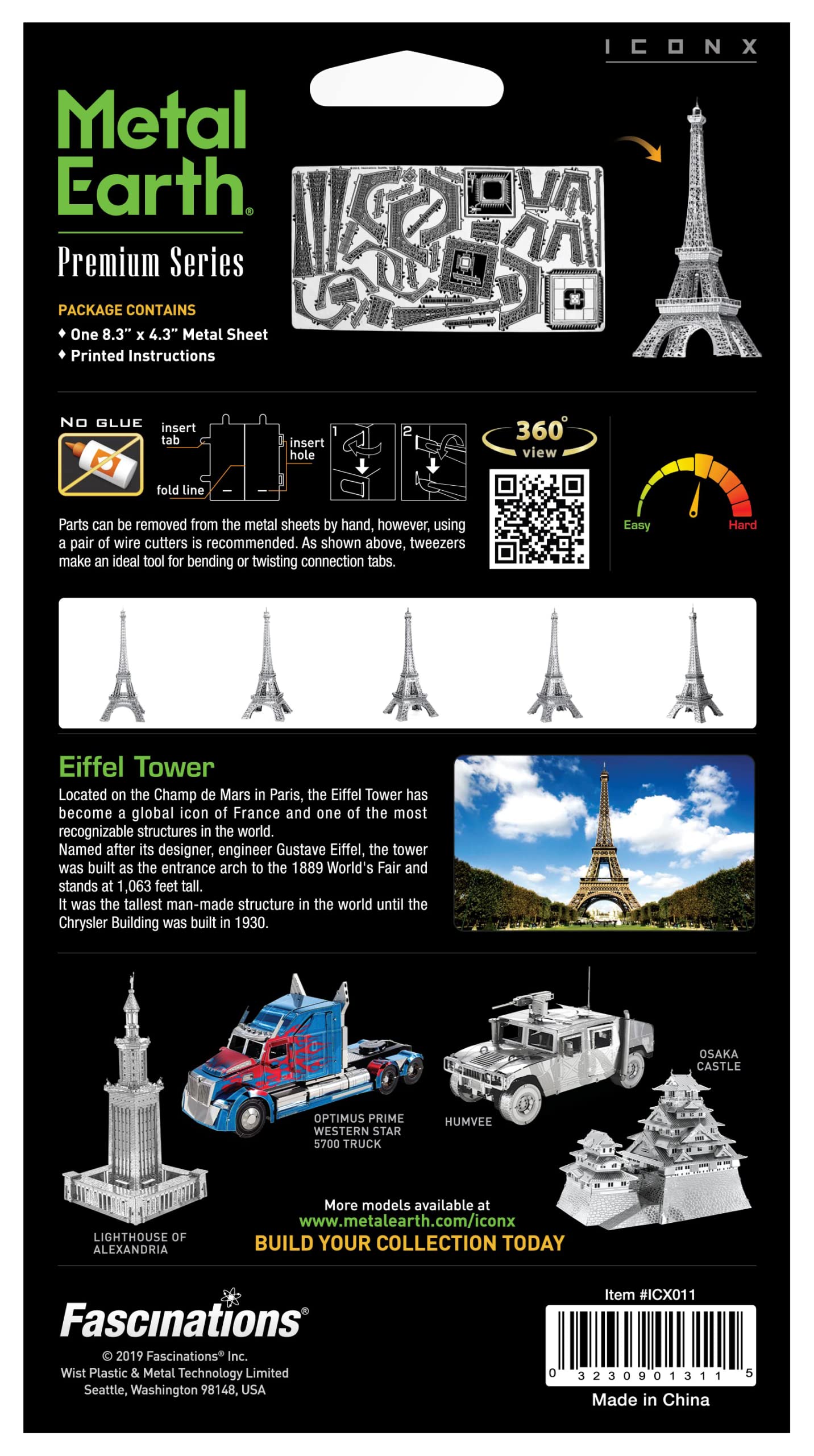 Metal Earth Premium Series Eiffel Tower 3D Metal Model Kit Bundle with Tweezers Fascinations