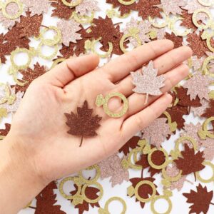 Fall Bachelorette Party Decorations, 200pcs Fall Maple Leaf Diamond Ring Confetti for Tables Glitter, Fall In Love Bridal Shower Decor Thanksgiving Autumn Engagement Wedding Party Supplies