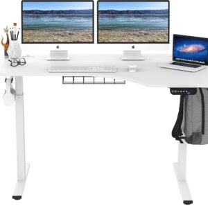 SHW 55-Inch L-Shaped Electric Height Adjustable L-Shaped Standing Desk with Right Facing Corner, White