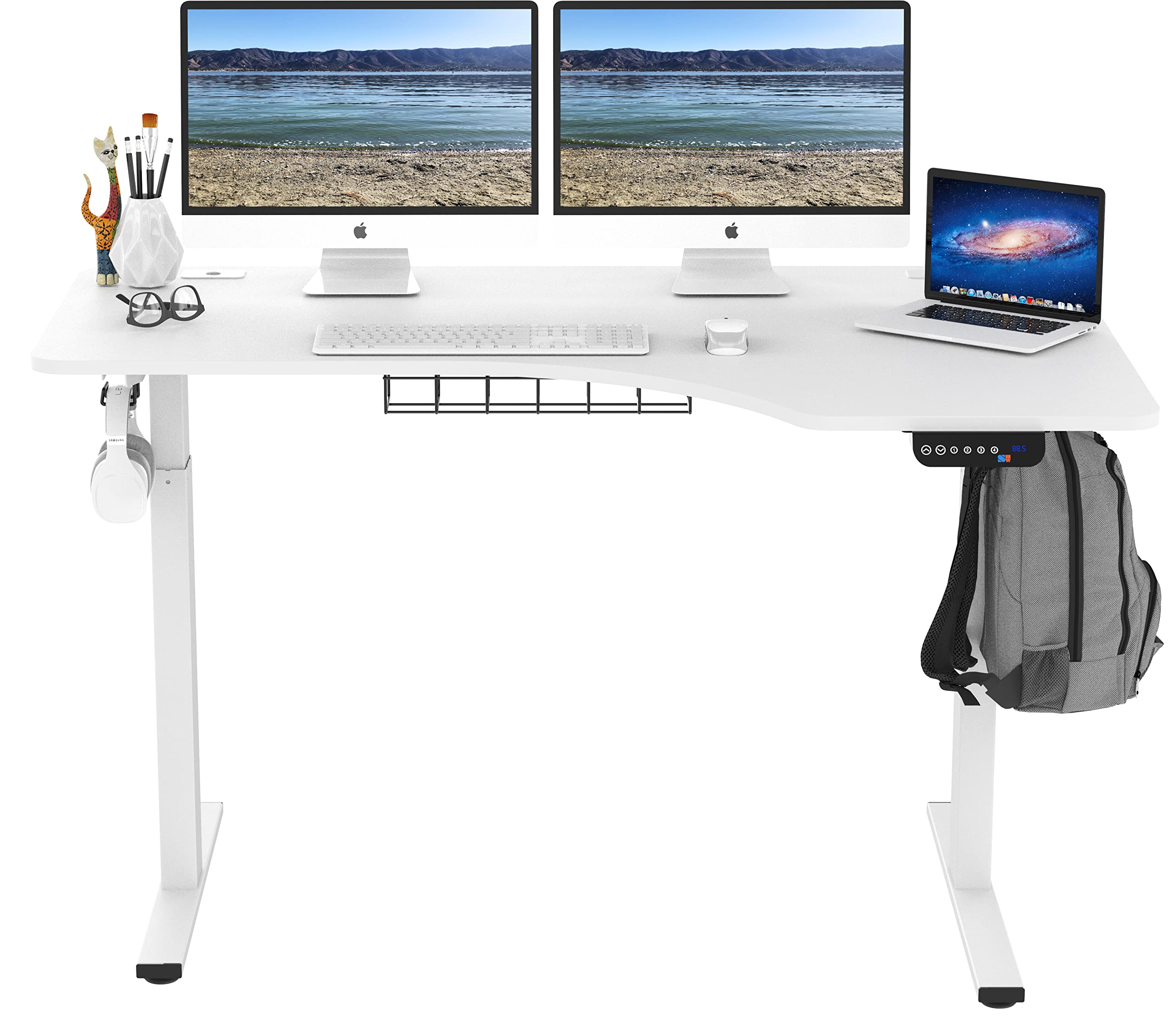 SHW 55-Inch L-Shaped Electric Height Adjustable L-Shaped Standing Desk with Right Facing Corner, White