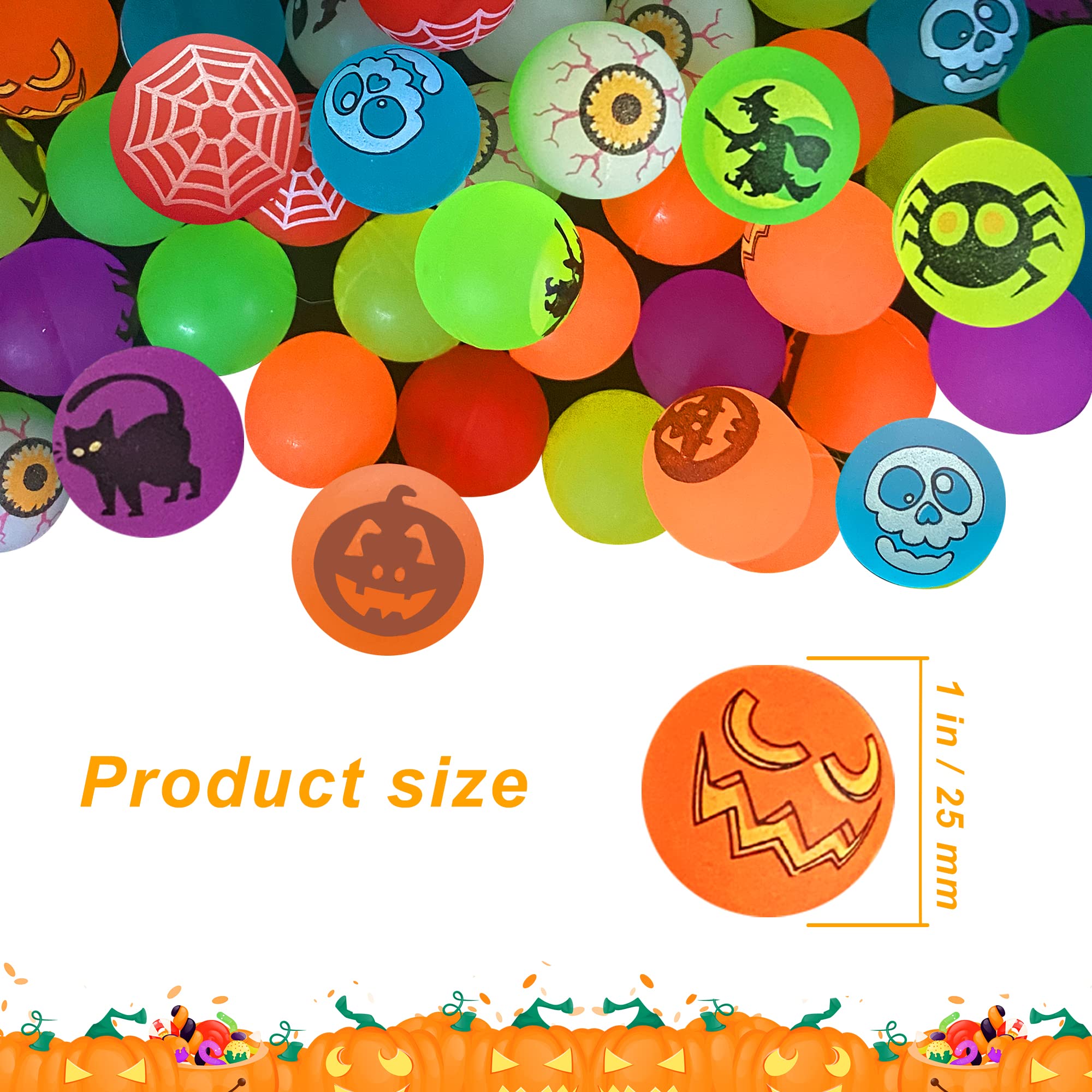 Taocco 100 Pieces Halloween Bouncing Balls,10 Halloween Theme Designs Glow in The Dark Bouncy Toys Balls,Halloween Party Favor Supplies,Classroom Game Rewards,Trick or Treat Party Bag Filler