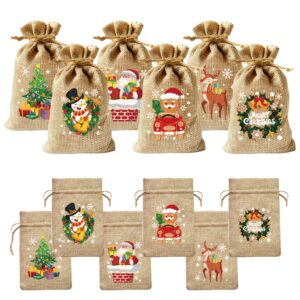 lomimos 36pcs christmas burlap drawstring bags，xmas reusable linen jute gift goody candy wrapping treat bags for snacks holiday party favor supply(4x6in)