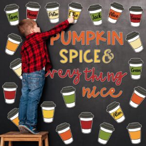 AnyDesign 50Pcs Fall Letter Coffee Cup Cutouts with 100Pcs Glue Points Pumpkin Spice & Everything Nice Cardboard Cut-Outs Muticolor Coffee Cup Paper Cutting for Office Home Autumn Theme Party Decor