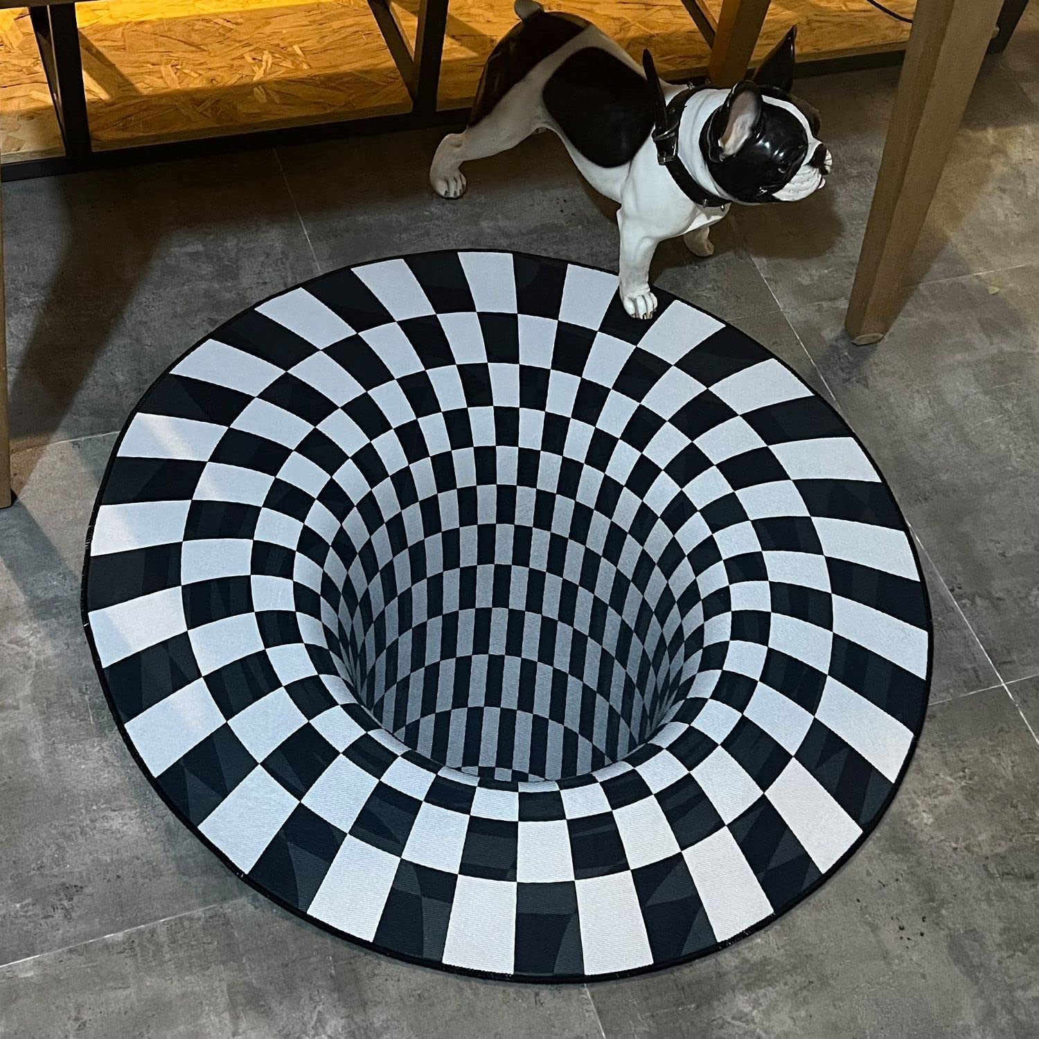 Wemune 3D Carpet Bottomless Hole Optical Illusion Area Rug, Black and White Plaid Rug, Checkered Optical Illusions Rug, for Dining Room Carpet Home Bedroom Floor Mat,2,47 * 47 inch