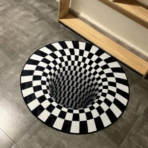 wemune 3d carpet bottomless hole optical illusion area rug, black and white plaid rug, checkered optical illusions rug, for dining room carpet home bedroom floor mat,2,47 * 47 inch