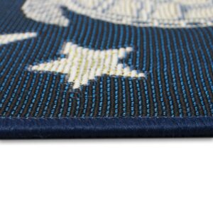 Liora Manne Esencia Machine Washable Non-Slip Low Profile Indoor/Outdoor Mat-Transitional, Coastal, Turtle, Whimsical, Turtle and Stars Navy 2' x 2'10"