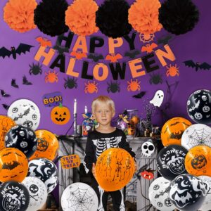 Party Spot! 120 Pcs Halloween Party Decorations, 5 Ft Jumbo Foil Balloon, Happy Halloween Banner, 60 pcs Balloons, Treat or Trick Goodie Bags, Spider Bat Banner,Foil Curtains, Halloween Party Supplies