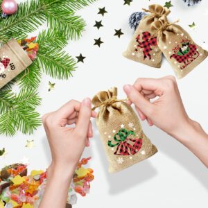 KIMOBER 36PCS Christmas Burlap Gift Bags,Jute Linen Treat Candy Bag with Double Drawstrings for Xmas Party Favor