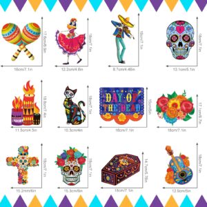 30 pcs Day of The Dead Foil Swirls Decorations Halloween Sugar Skull Flowers Ceiling Hanging Swirls Dia de los Muertos Party Favors Supplies for Halloween Birthday Skull Mexican Party (Novel Style)