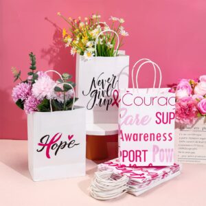 24 Pack Breast Cancer Awareness Bags Pink Ribbon Paper Bag Breast Cancer Gift Bag with Handle Faith Courage Hope Treat Bags for Breast Cancer Awareness Charity Theme Party Favor Supplies