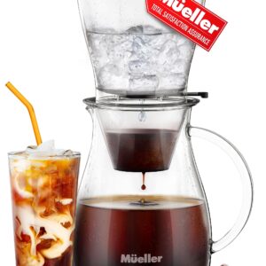 Mueller QuickBrew Smooth Cold Brew Coffee and Tea Maker 47 oz, Dripper Iced Coffee Brewer Maker with Adjustable Water Flow, Stainless Steel Filter, Borosilicate Glass Carafe