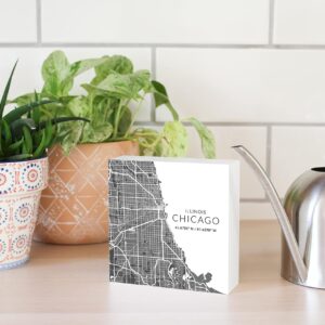 Minimalistic Chicago Map, JoyRide Home Decor Wood Block Sign, 5"x5" Freestanding, Shelf or Wall Displayed, Artist Designed Home Décor.