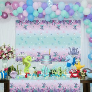 3 Pieces Mermaids Tablecloth, Sea Theme Party Table Covers Disposable Printed Plastic Waterproof Washable Table Cloth Supplies for Kids Girls Birthday Baby Shower Party Decoration, 54 x 108 Inch