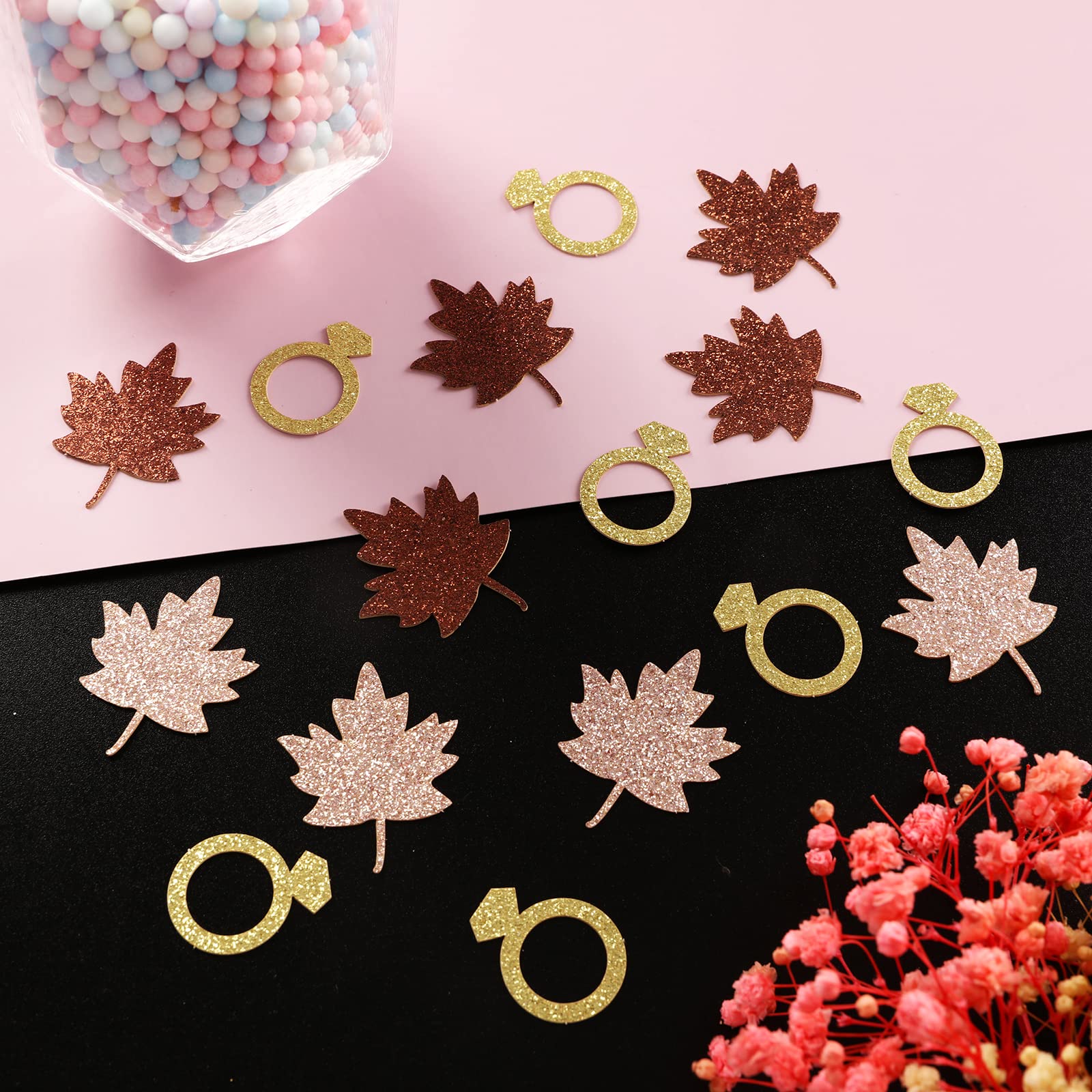 Fall Bachelorette Party Decorations, 200pcs Fall Maple Leaf Diamond Ring Confetti for Tables Glitter, Fall In Love Bridal Shower Decor Thanksgiving Autumn Engagement Wedding Party Supplies