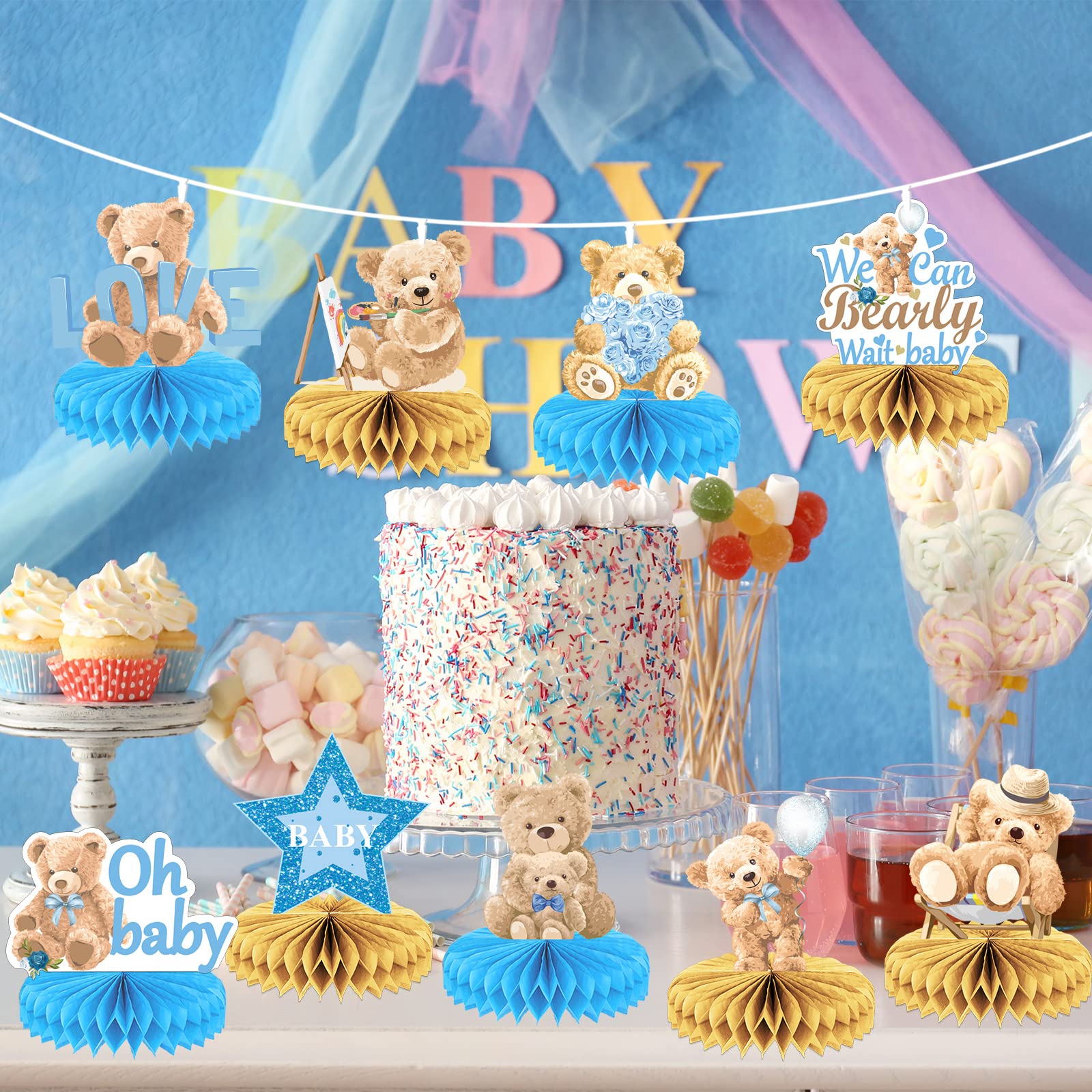 10 Pcs Bear Baby Shower Party Supplies Bear Honeycomb Centerpieces for We Can Bearly Wait Baby Party Decorations Table Honeycomb for Boys Kids Gender Reveal Baby Shower Wedding Birthday Party Favors