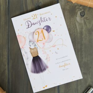 UK Greetings 21st Birthday Card for Daughter - Pretty Dress Design, Multi, 149mm x 229mm