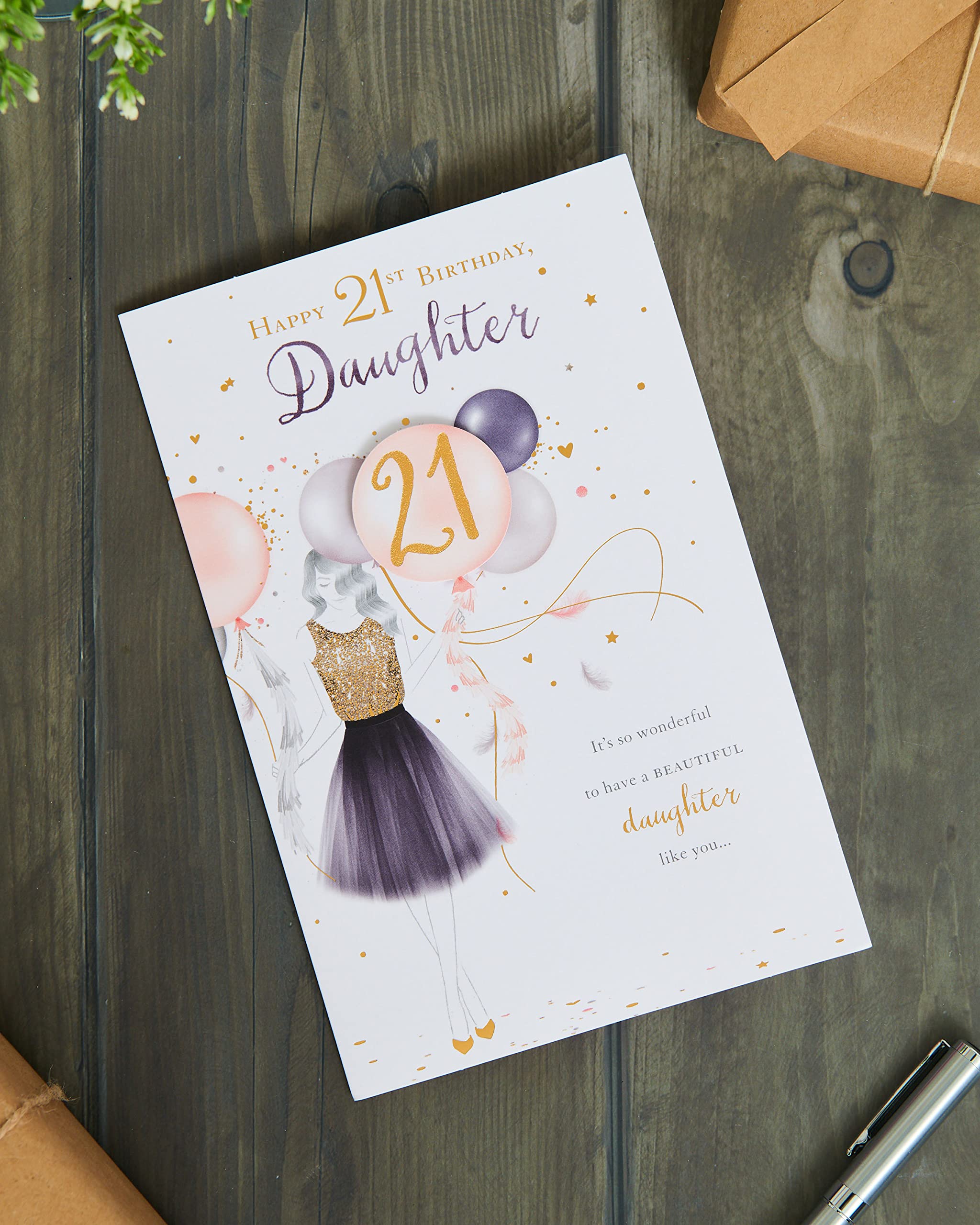 UK Greetings 21st Birthday Card for Daughter - Pretty Dress Design, Multi, 149mm x 229mm