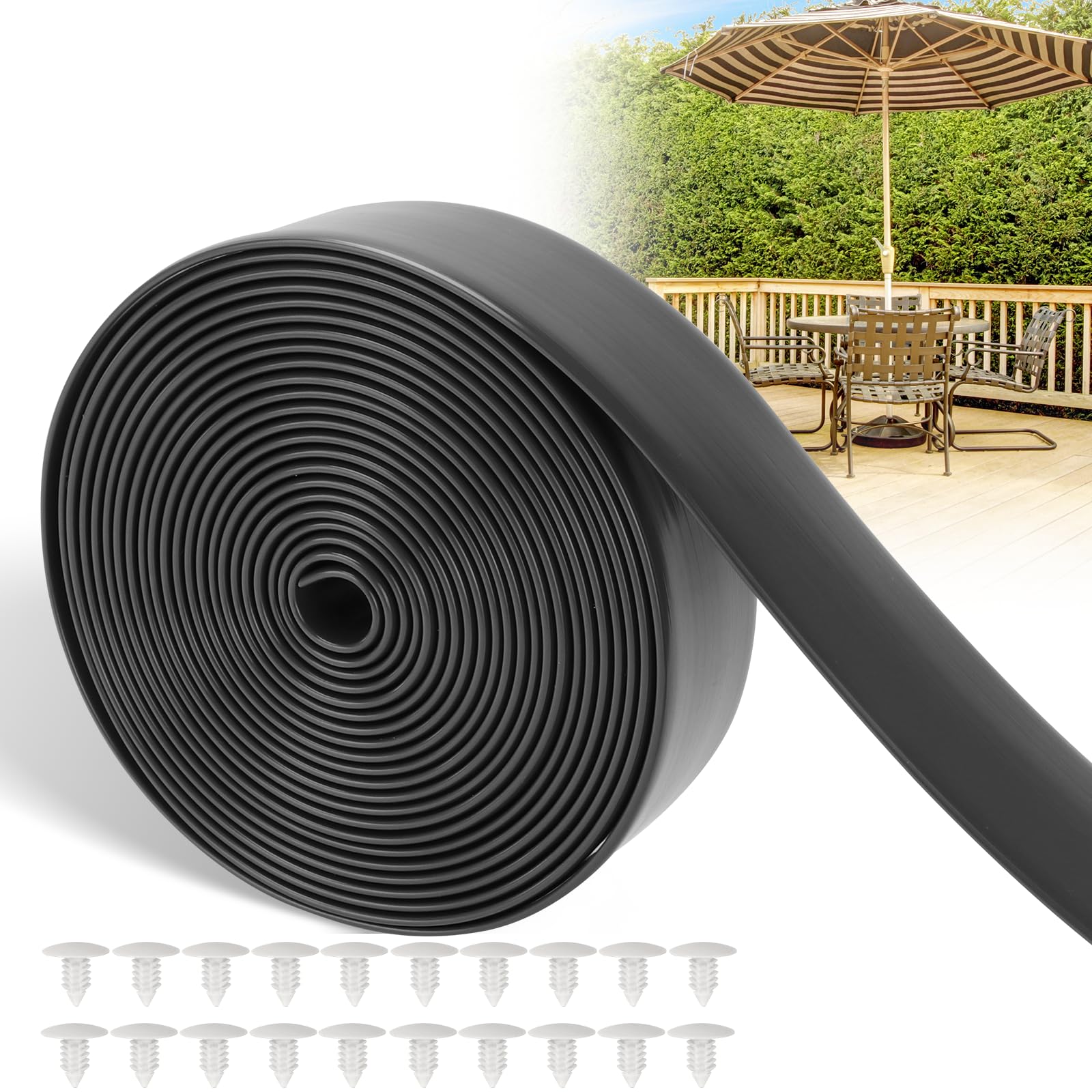 LukLoy 2" Wide Vinyl Straps for Patio Chairs Repair 20ft Long Patio Garden Furniture Replacement Straps with 20 Rivets, Black