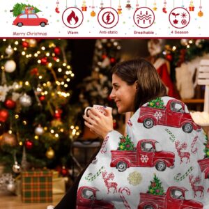 Sofevaim Christmas Blanket Red Truck Christmas Decorations, Bedding Sofa Bed Throw Fluffy Flannel Blanket with Xmas Tree Snowflake Deer Elk New Year Decor Xmas Gift Blankets for Kids Adult 60'' x 50''