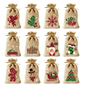 kimober 36pcs christmas burlap gift bags,jute linen treat candy bag with double drawstrings for xmas party favor