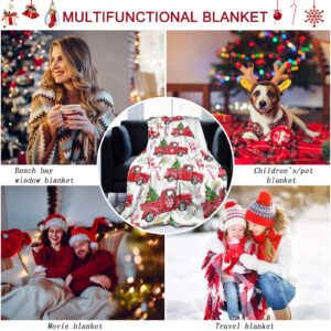 Sofevaim Christmas Blanket Red Truck Christmas Decorations, Bedding Sofa Bed Throw Fluffy Flannel Blanket with Xmas Tree Snowflake Deer Elk New Year Decor Xmas Gift Blankets for Kids Adult 60'' x 50''