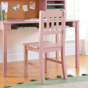 Guidecraft Kids Media Desk, Hutch and Chair Set - Pink: Student's Computer Desk with Storage Shelves and Corkboard, Kids Wooden Bedroom Furniture Set, Girls Study Desk