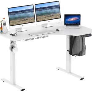 SHW 55-Inch L-Shaped Electric Height Adjustable L-Shaped Standing Desk with Right Facing Corner, White