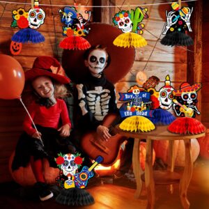 Pajean 12 Pieces Day of the Dead Honeycomb Table Centerpieces Halloween Dia De Muertos Sugar Skull for Mexican Party Decoration Supplies