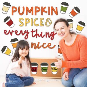 AnyDesign 50Pcs Fall Letter Coffee Cup Cutouts with 100Pcs Glue Points Pumpkin Spice & Everything Nice Cardboard Cut-Outs Muticolor Coffee Cup Paper Cutting for Office Home Autumn Theme Party Decor