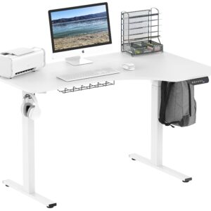 SHW 55-Inch L-Shaped Electric Height Adjustable L-Shaped Standing Desk with Right Facing Corner, White