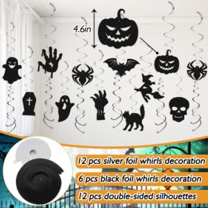 44 PCS Halloween Party Decorations There's Some Horrors In This House Banner 3D Bats Wall Decor Horrible Ghost Pumpkin Witch Spider Tumbstone Cat Hand Theme Hainging Swirl for Girl Boy Party Supplies