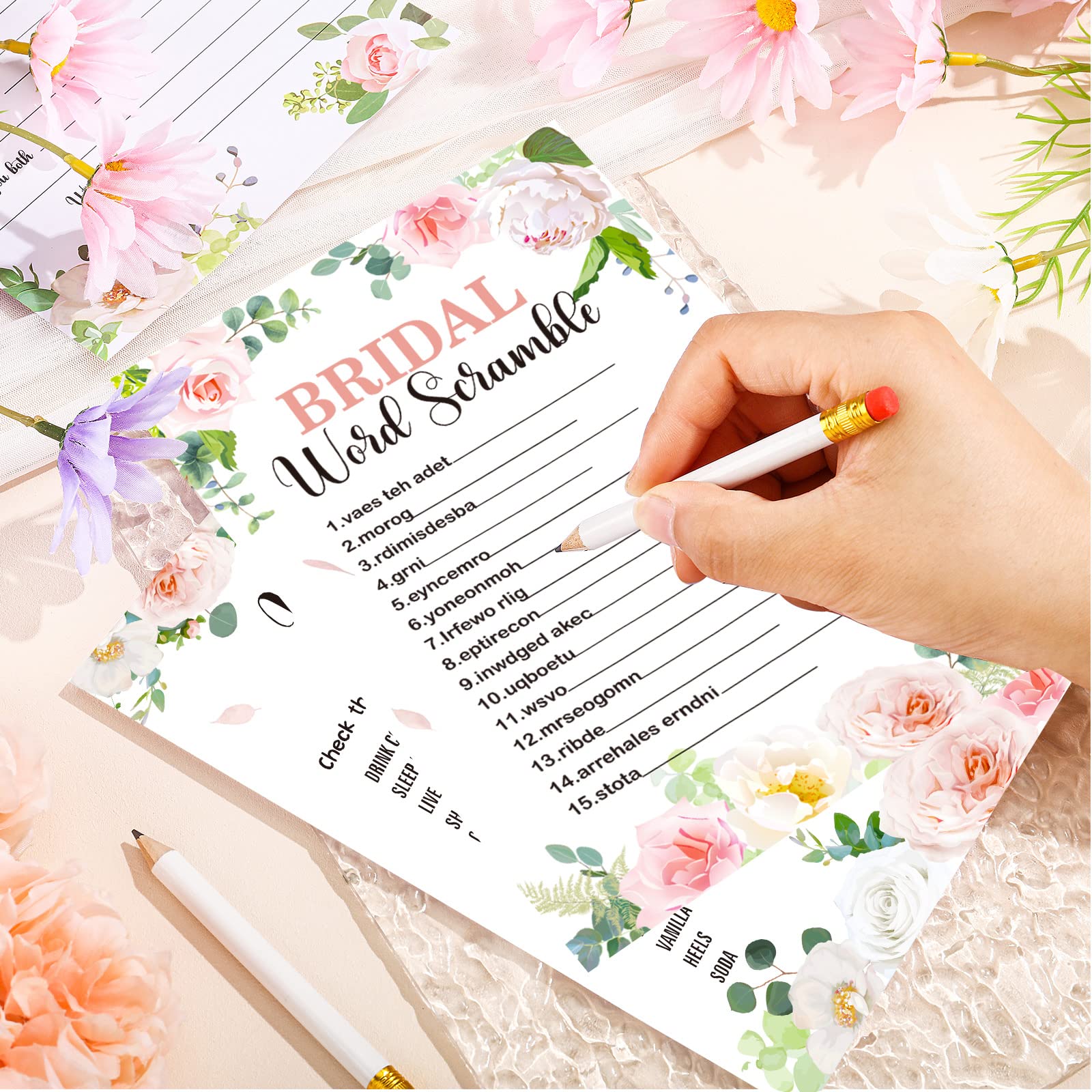 220 Pcs Floral Bridal Shower Game Set for 40 Guests Wedding Games Cards and Pencils Floral Bridal Game Supplies 5 Activity Accessories Gifts for Bride Groom Bachelorette Party Wedding Party Favors