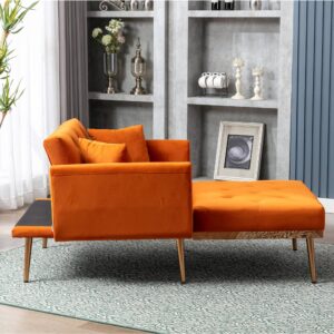 HomSof Adjustable Backrest Chaise Lounge Velvet Sofa Bed with Thick Padded, Convertible Reclining Chair with Rose Golden Metal Legs