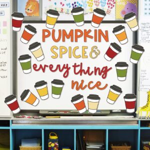 AnyDesign 50Pcs Fall Letter Coffee Cup Cutouts with 100Pcs Glue Points Pumpkin Spice & Everything Nice Cardboard Cut-Outs Muticolor Coffee Cup Paper Cutting for Office Home Autumn Theme Party Decor