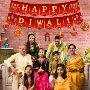 Happy Diwali Bunting Banner, Diwali Garland Decorations for Indian Festival of Lights Deepavali Themed Party Supplies