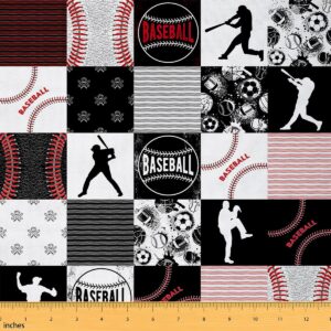 erosebridal baseball fabric by the yard, ball game patchwork upholstery fabric, novelty soccer football print decorative fabric,sports theme indoor outdoor fabric, waterproof 1 yard