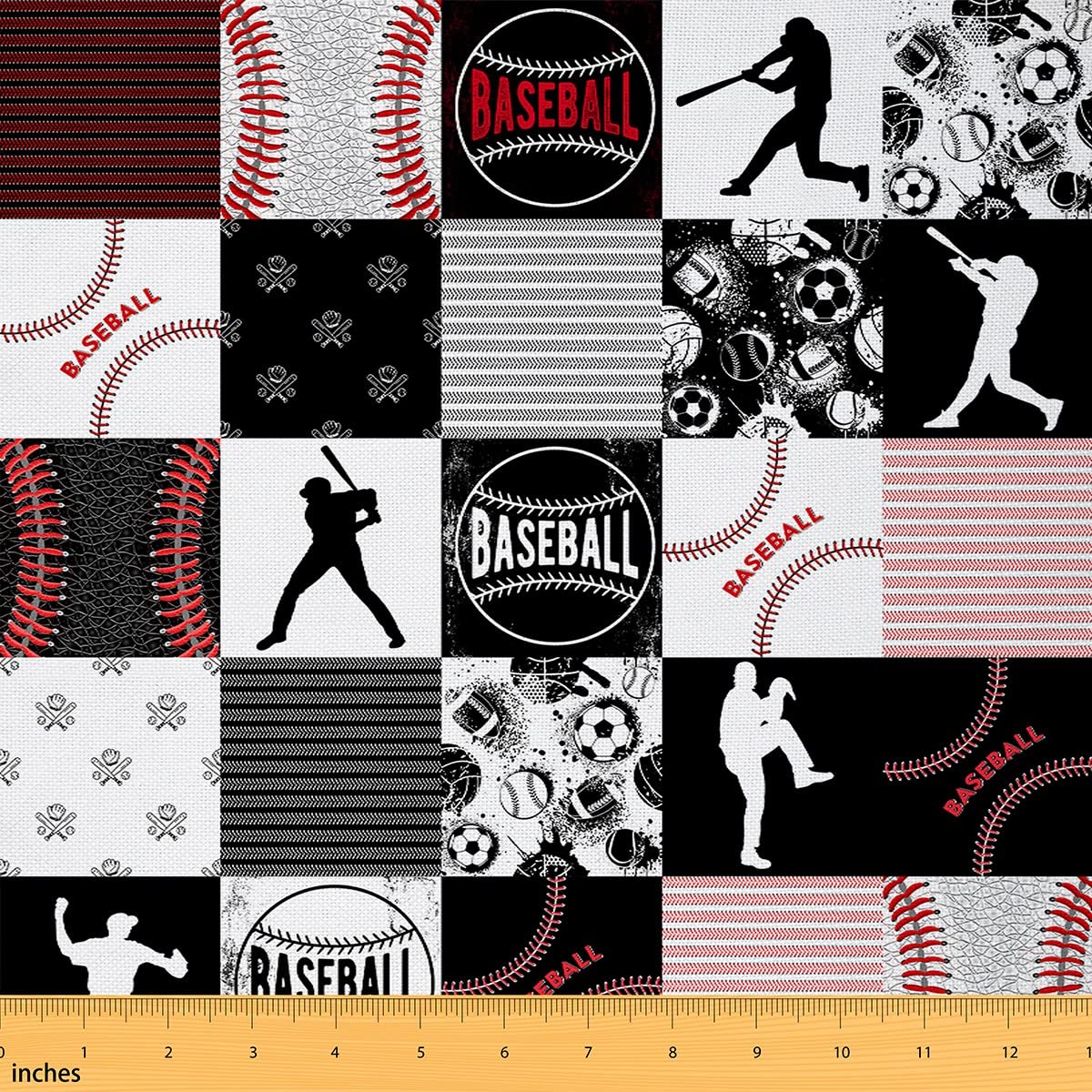 Erosebridal Baseball Fabric by The Yard, Ball Game Patchwork Upholstery Fabric, Novelty Soccer Football Print Decorative Fabric,Sports Theme Indoor Outdoor Fabric, Waterproof 1 Yard