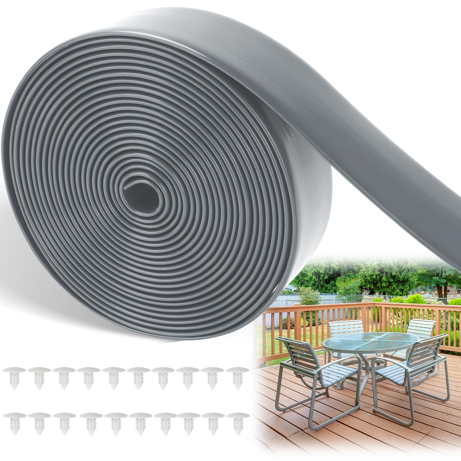 LukLoy Grey Vinyl Straps for Patio Chairs Repair, 2" Wide 20ft Long Patio Garden Furniture Replacement Straps with 20 Rivets