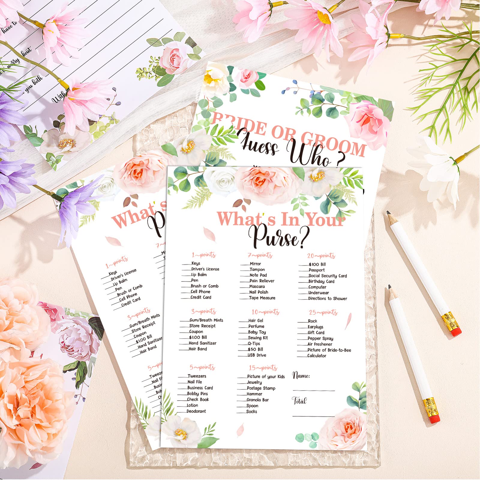 220 Pcs Floral Bridal Shower Game Set for 40 Guests Wedding Games Cards and Pencils Floral Bridal Game Supplies 5 Activity Accessories Gifts for Bride Groom Bachelorette Party Wedding Party Favors