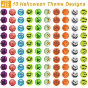 Taocco 100 Pieces Halloween Bouncing Balls,10 Halloween Theme Designs Glow in The Dark Bouncy Toys Balls,Halloween Party Favor Supplies,Classroom Game Rewards,Trick or Treat Party Bag Filler