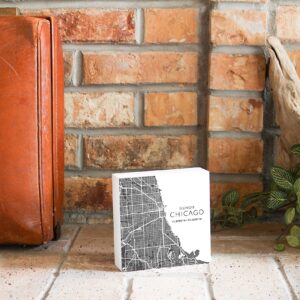 Minimalistic Chicago Map, JoyRide Home Decor Wood Block Sign, 5"x5" Freestanding, Shelf or Wall Displayed, Artist Designed Home Décor.