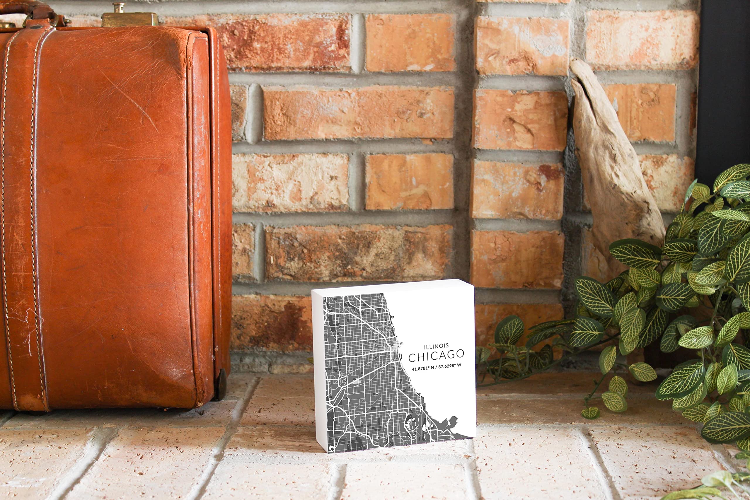 Minimalistic Chicago Map, JoyRide Home Decor Wood Block Sign, 5"x5" Freestanding, Shelf or Wall Displayed, Artist Designed Home Décor.