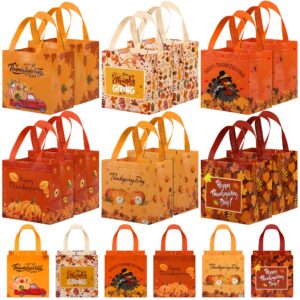 mimind 18 pieces thanksgiving non-woven tote bags turkey pumpkin fall party gift bags with handles thanksgiving day treat bags reusable grocery goodie shopping bags for fall thanksgiving party favors