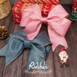 Ribbli Metallic Rose Pink Linen Wired Ribbon,2-1/2 Inch x Continuous 10 Yard, Pink Burlap Ribbon with Gold Edge,Christmas Ribbon for Wreaths,Big Bow,Gift Wrapping, Christmas Tree Decoration