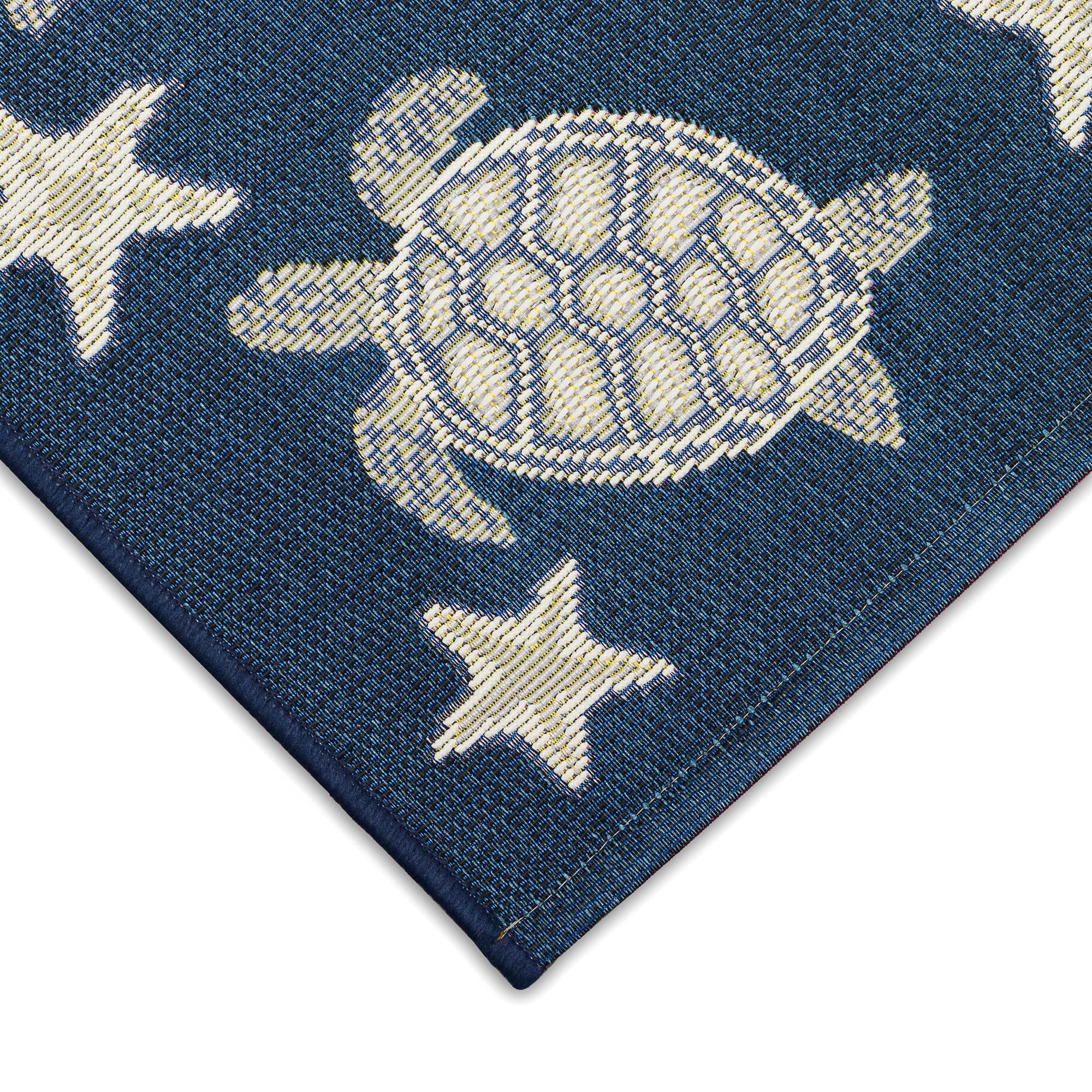 Liora Manne Esencia Machine Washable Non-Slip Low Profile Indoor/Outdoor Mat-Transitional, Coastal, Turtle, Whimsical, Turtle and Stars Navy 2' x 2'10"