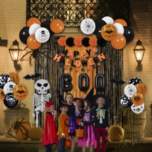 Party Spot! 120 Pcs Halloween Party Decorations, 5 Ft Jumbo Foil Balloon, Happy Halloween Banner, 60 pcs Balloons, Treat or Trick Goodie Bags, Spider Bat Banner,Foil Curtains, Halloween Party Supplies