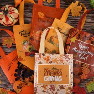 MIMIND 18 Pieces Thanksgiving Non-Woven Tote Bags Turkey Pumpkin Fall Party Gift Bags with Handles Thanksgiving Day Treat Bags Reusable Grocery Goodie Shopping Bags for Fall Thanksgiving Party Favors